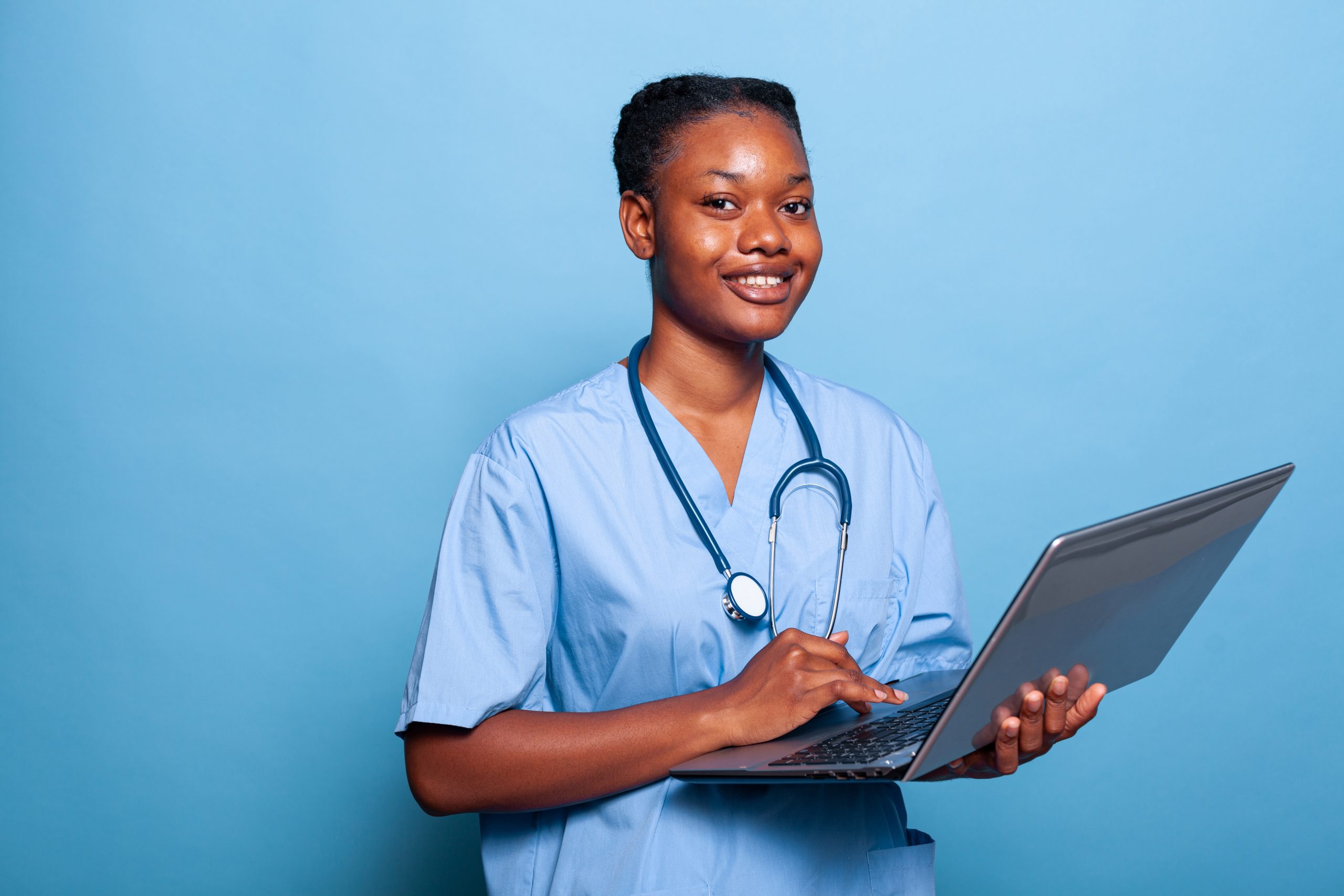 Portrait of african american practitioner nurse smiling at camera